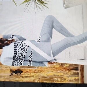 New Gray Leopard Print Women's Lounge Cozy Long Sleeved Pajama Set XL